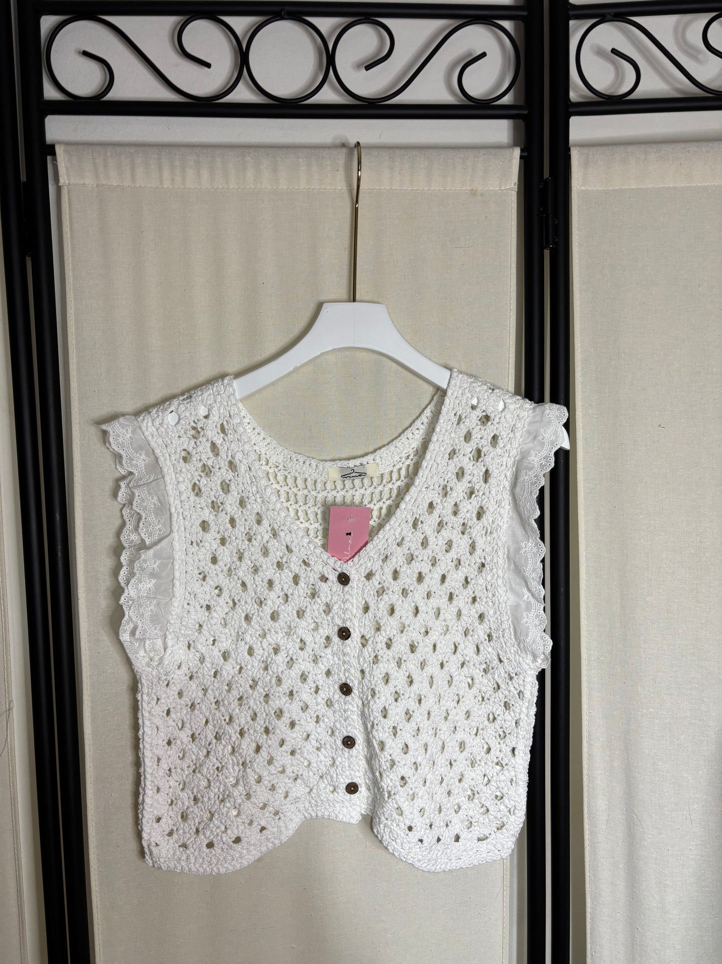 CHAQUETA CROCHET CON MANGA PUNTILLA