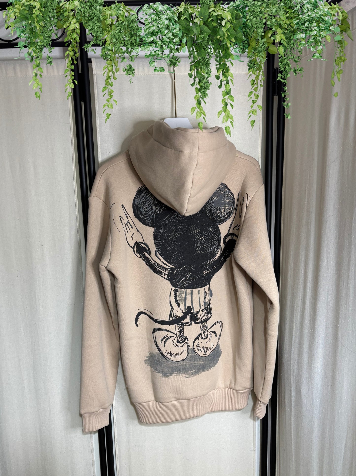 SUDADERA MICKEY MOUSE BEIGE CON DIBUJO EN LA ESPALDA UNISEX