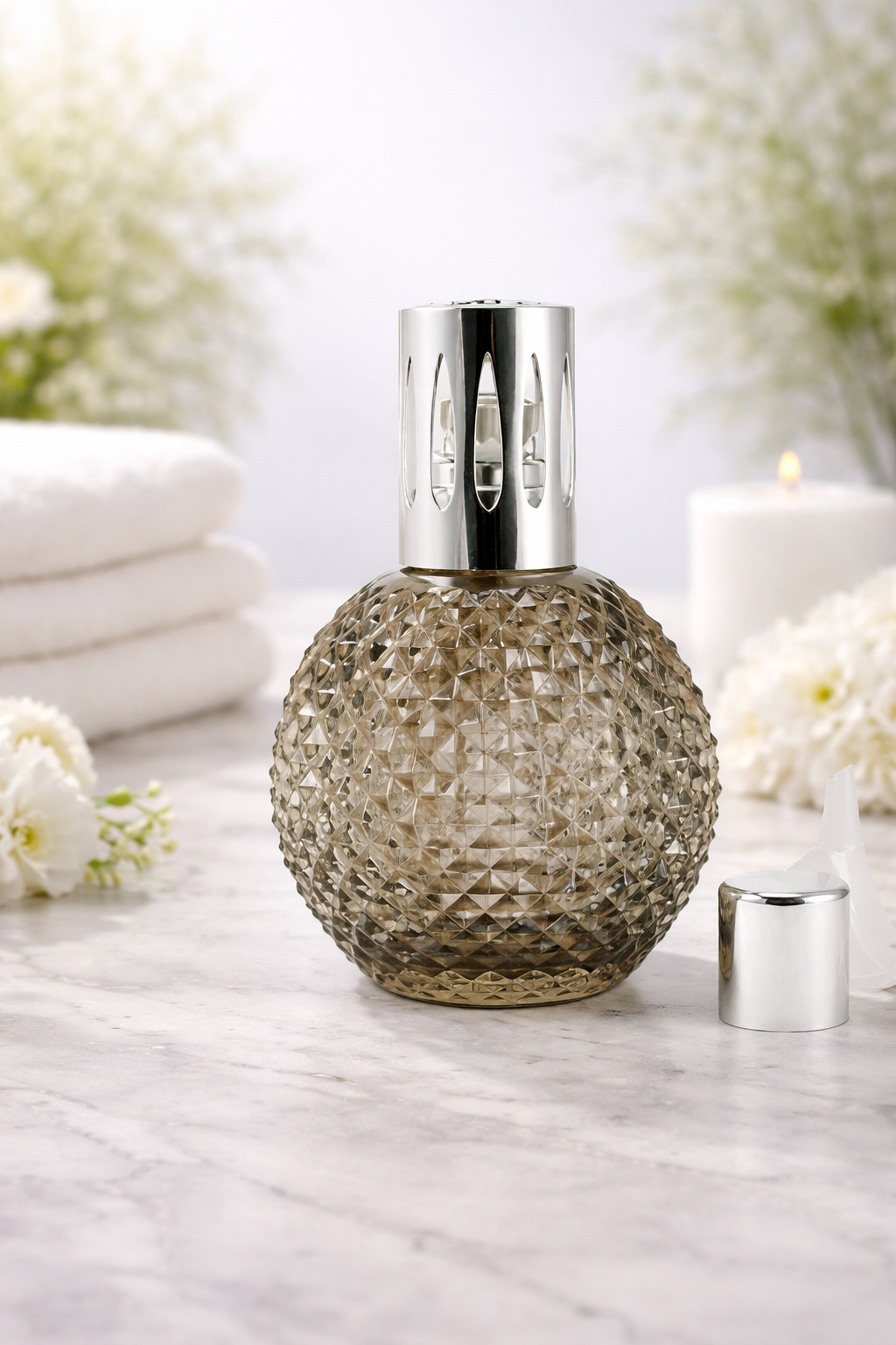 Lámpara Catalítica Cristal Ahumado Facetado