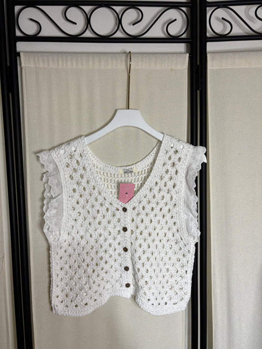 CHAQUETA CROCHET CON MANGA PUNTILLA