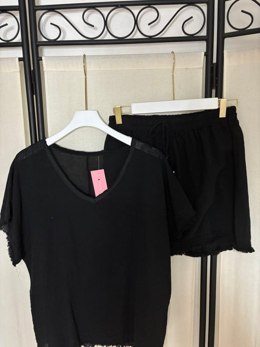 CONJUNTO TELA DE LINO NEGRO
