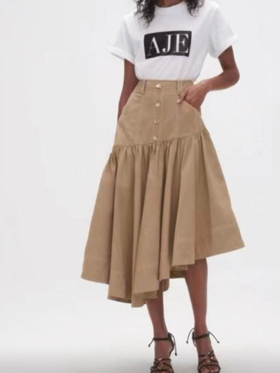 Falda asimétrica denim camel